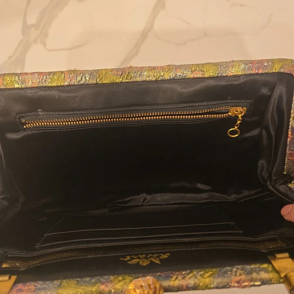 RARE Vintage Antique 1950s Rosart Tapestry Bag Pink Green Gold - Picture 7 of 12